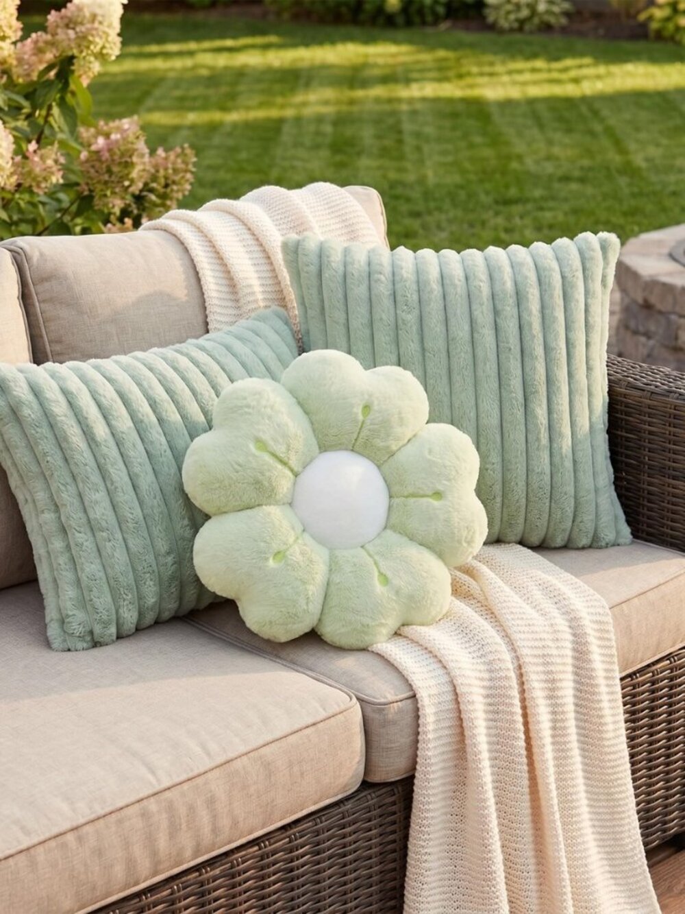 Set of 3 Flower Throw Pillow and 18" Plush Cushion Cover Faux Fur, Daisy Home